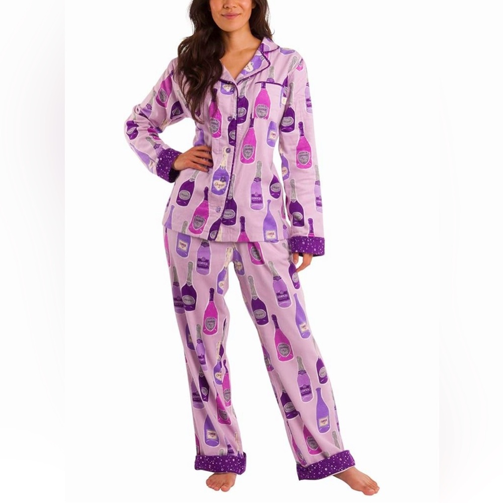 🎁NWT Munki Munki 2 pc Champagne Flannel Adjustable Pajama Set Size Small